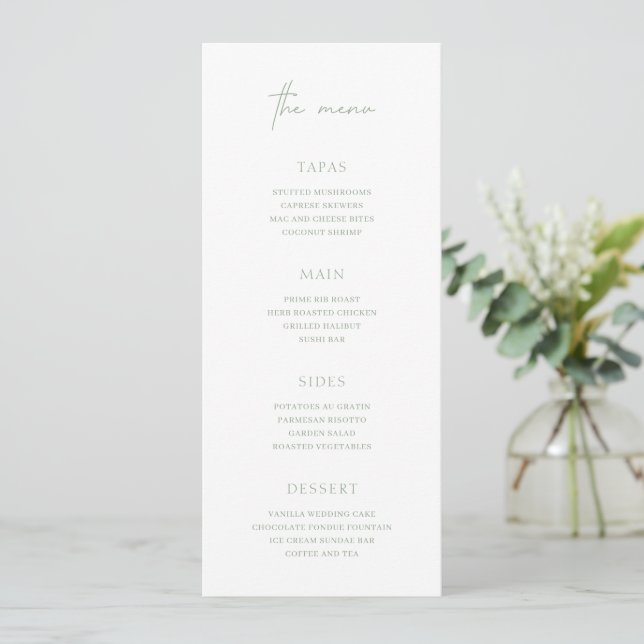 Menu Lucy Sage Green Classic Mariage élégant (Debout devant)