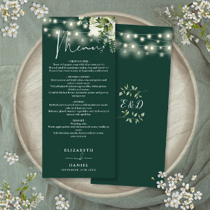 Menu Lumières de chaîne florales vert émeraude Mariage