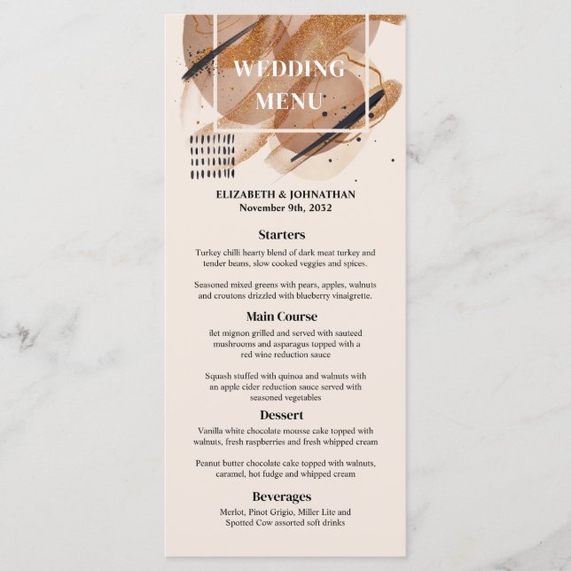 Menu Lux rose or parties scintillant rouille couleur cu (Devant)