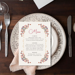 Menu Luxe Artistique Botanique Floral Mariage Paisley