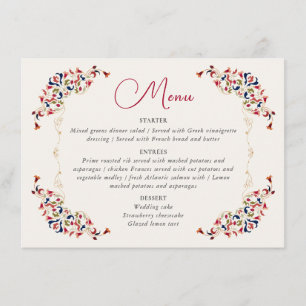 Menu Luxe Artistique Botanique Floral Mariage Paisley