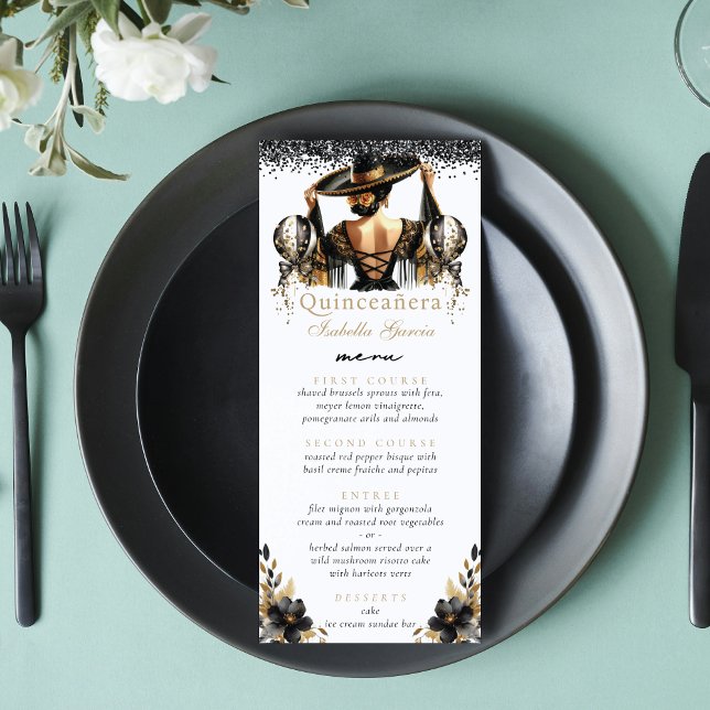 Menu Luxe Black Gold Quinceañera (Créateur téléchargé)