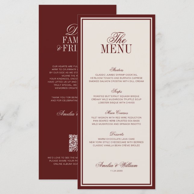 Menu Luxe Classique Vieille Fortune Crème Bourgogne Mar (Devant / Derrière)