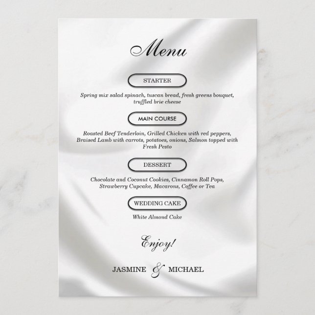 Menu Luxe Éternel Moderne Texture Mariage Chic Blanc (Devant)