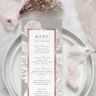 Menu Luxe rose or vintage mariage botanique fleuri