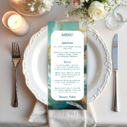 Menu Luxe Turquoise et Doré aux Traits de Pinceau