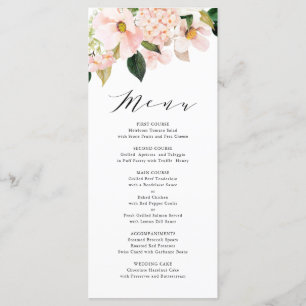 Menu Magnolias rose pâle et Mariage d'hydrangées