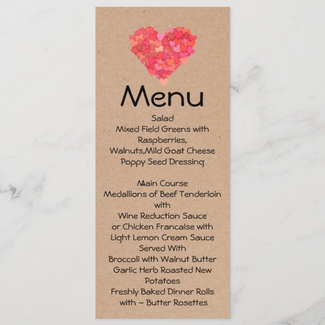 Menu maigre de Tableau de mariage de coeurs de (Devant)