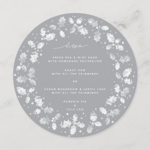 Menu Main grise imprimé Holly Wreath Noël