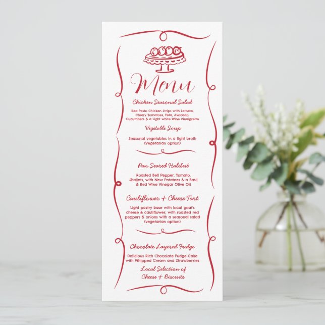 Menu Main lunaire mariage dessinée en français illustré (Debout devant)