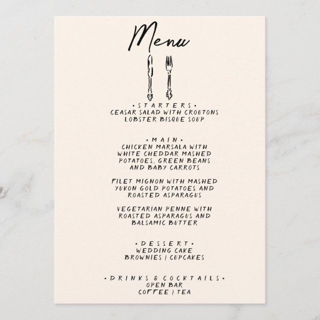 Menu Main moderne écrite dessinée Rétro Mariage origina (Devant)