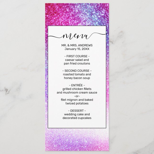 Menu Majestic rose violet Nebula Galaxy Parties scintil (Devant)
