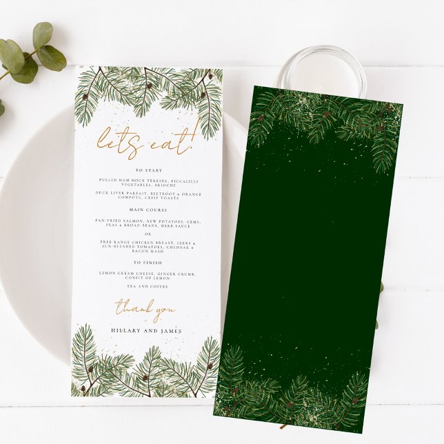 Menu Mangeons des Mariages Whimsical Green Gold Pine Co (Créateur téléchargé)