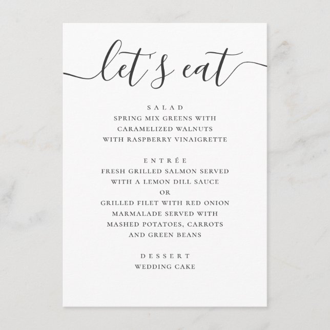 Menu Mangeons. Script moderne noir et blanc (Devant)