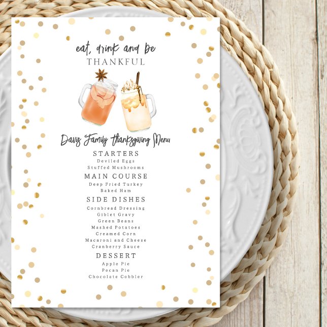 Menu Mangez Boire Et Soyez Gentil Thanksgiving Boissons (Créateur téléchargé)