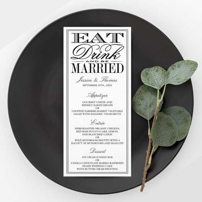 Menu Mangez, buvez et soyez mariés Mariage noir/blanc m (Créateur téléchargé)