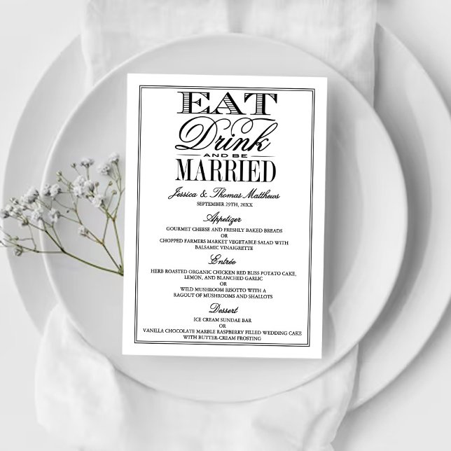 Menu Mangez, buvez et soyez mariés Mariage noir/blanc m (Créateur téléchargé)