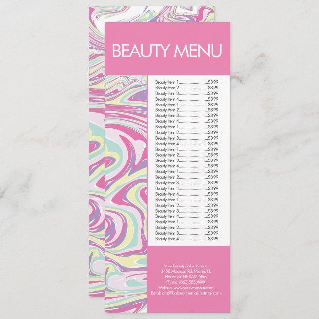 Menu Maquillage de beauté moderne Liquide Motif Rose Me (Devant / Derrière)