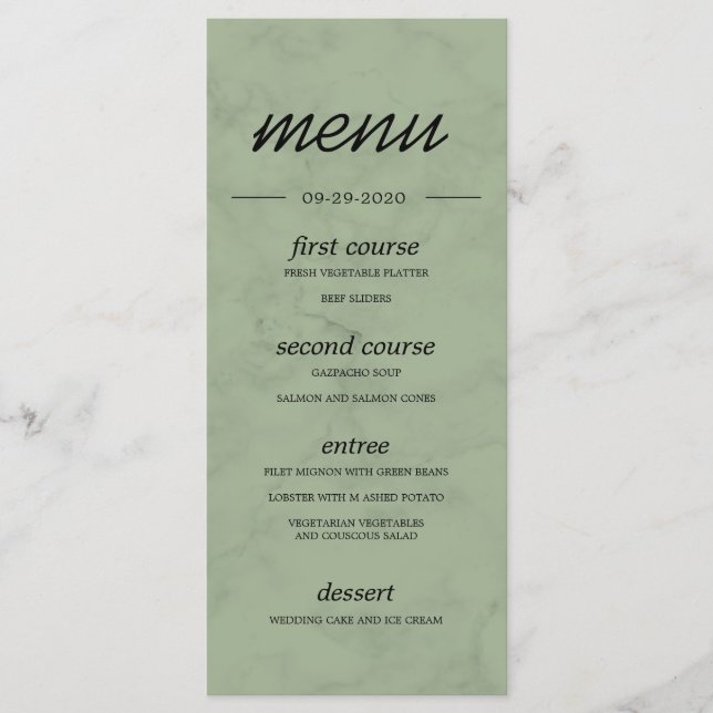 Menu Marbre de Bourgogne Vert grenades botaniques (Devant)
