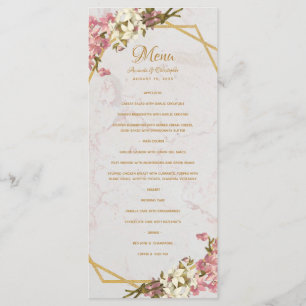 Menu Marbre géométrique floral Mariage or et orchidées
