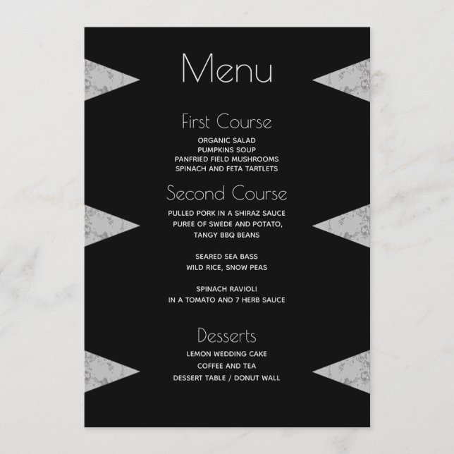 Menu Marbre gris moderne Mariage noir (Devant)