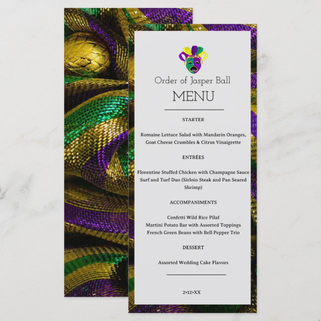 Menu Mardi Gras (Devant / Derrière)