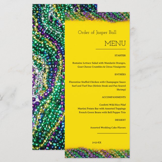 Menu Mardi Gras (Devant / Derrière)