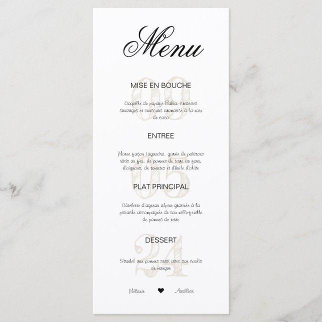 Menu mariage  (Devant)