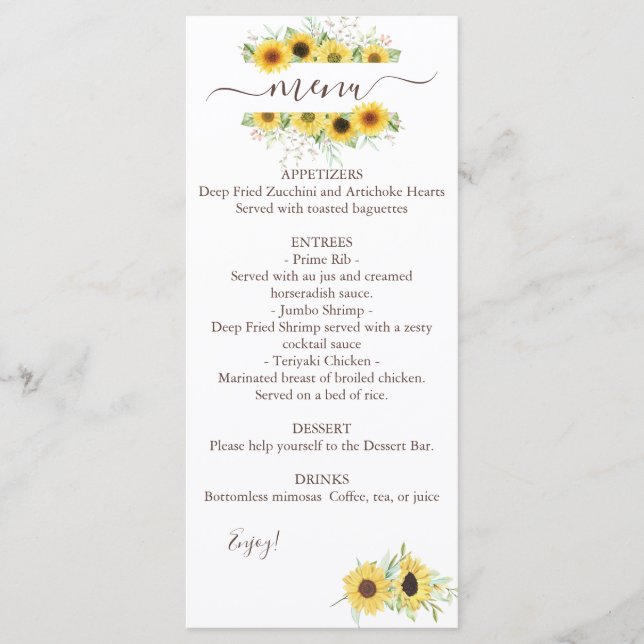 Menu Mariage à double aquarelle (Devant)