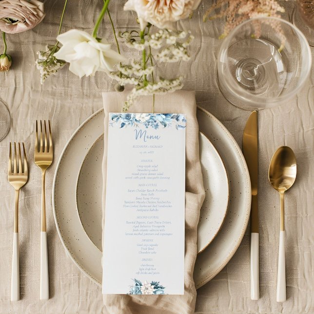 Menu Mariage à fleurs de printemps bleu bleu marine Dus (Créateur téléchargé)