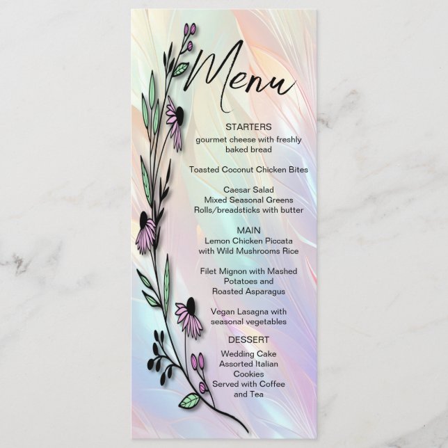 Menu Mariage à fleurs minimal (Devant)
