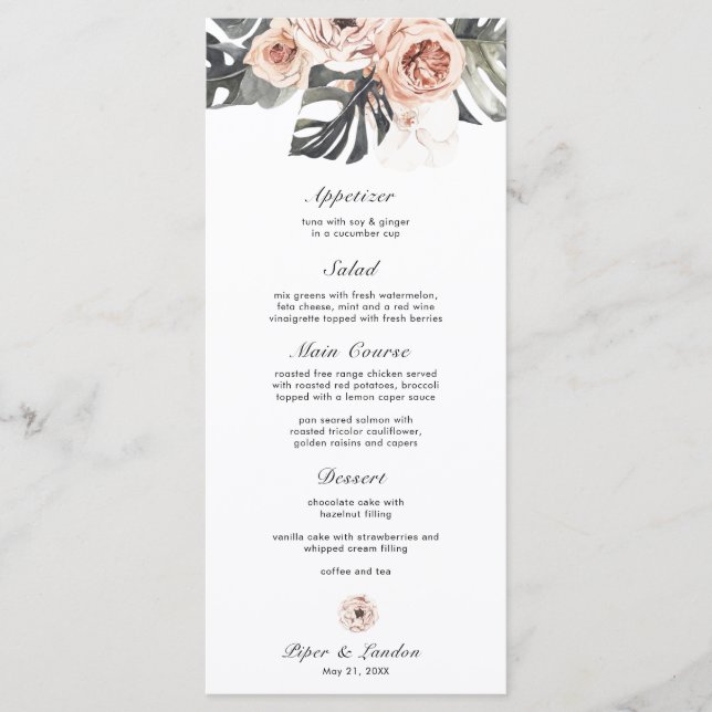 Menu Mariage à fleurs tropicales de Monstera (Devant)