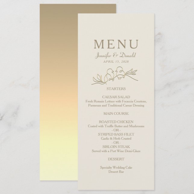 Menu Mariage à la calligraphie dorée (Devant / Derrière)