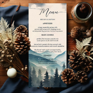 Menu Mariage à la montagne avec un pin à l'aquarelle