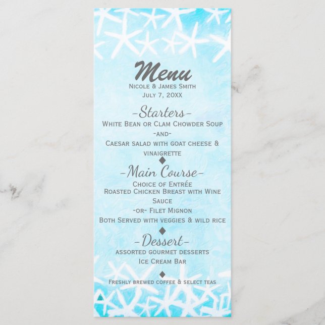 Menu Mariage à la plage Tropical bleu de Starfish (Devant)