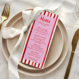 Menu Mariage à l'écriture manuscrite rose et rouge rayé