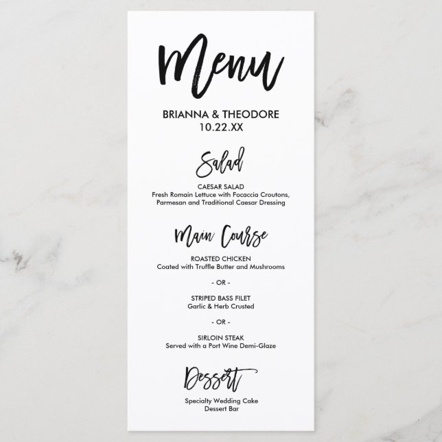 Menu Mariage à main chic (Devant)