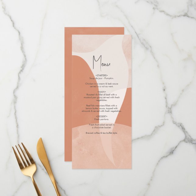 Menu Mariage Abstrait en terre cuite de Bohême (Devant/Arrière en situation)