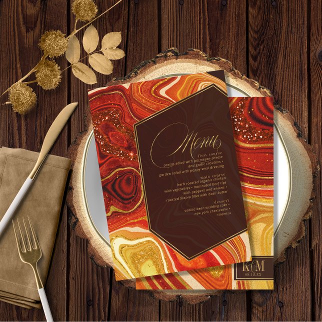 Menu Mariage Agate Abstrait V1 Hot Orange ID827 (Créateur téléchargé)