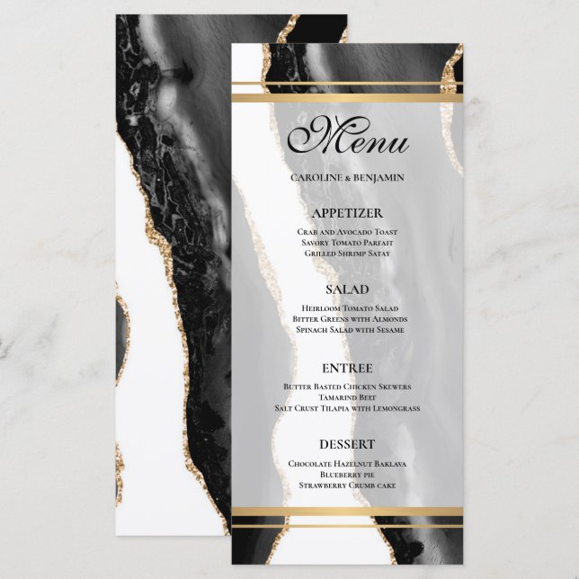 Menu Mariage agate élégant (Devant / Derrière)