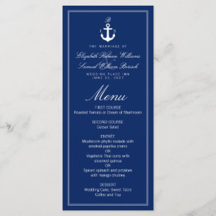 Menu Mariage Ancre Monogramme bleu foncé