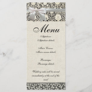 Menu Mariage Antique Dentelle Lin Blanc Classique Joli