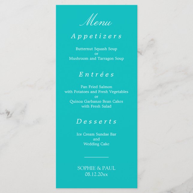 Menu Mariage Aqua Vibrant (Devant)