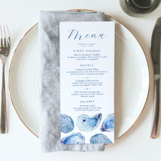 Menu Mariage Aquarelle Bleu Huître