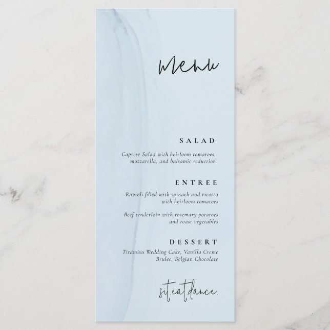 Menu Mariage Aquarelle bleue (Devant)
