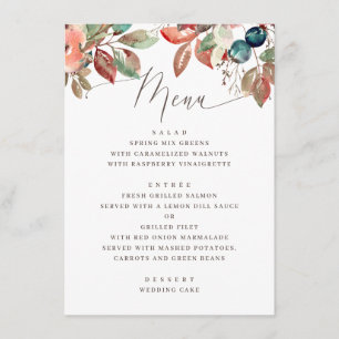 Menu Mariage aquarelle de feuillage d'automne Feuille