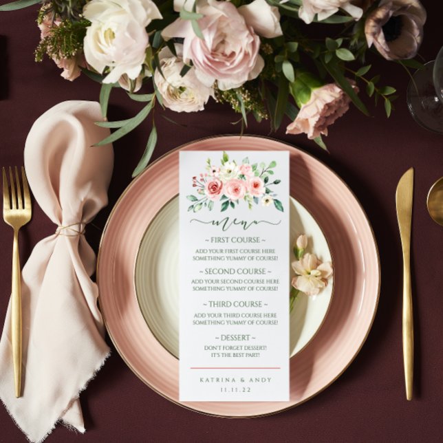 Menu Mariage Aquarelle Rose Rose (Créateur téléchargé)