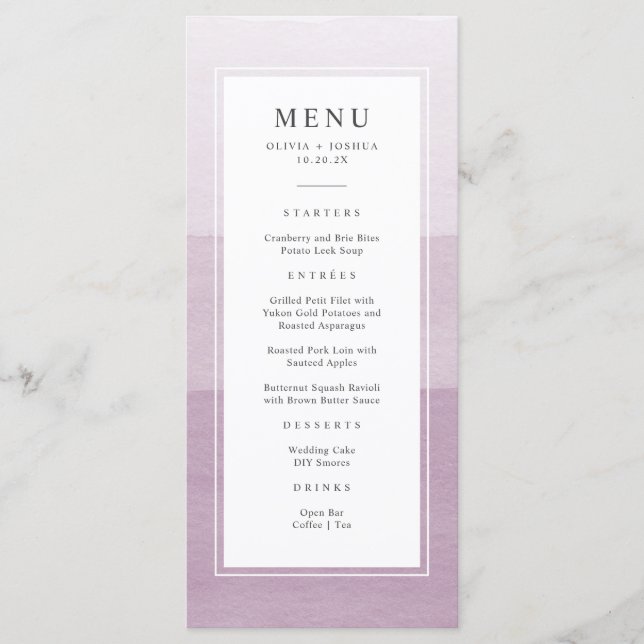 Menu Mariage aquarelle violet (Devant)