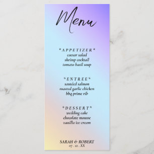 Menu Mariage arc-en-ciel Pastel Diagonal Ombre