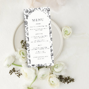 Menu Mariage Arc en toile florale noir et blanc